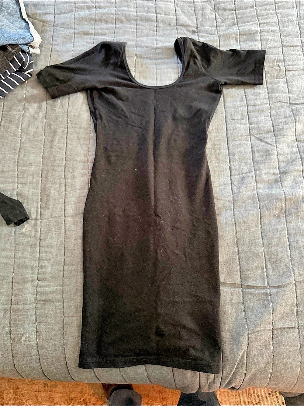 American Apparel Made in USA Black Scoop Back Bodycon Midi Dress M Y2K